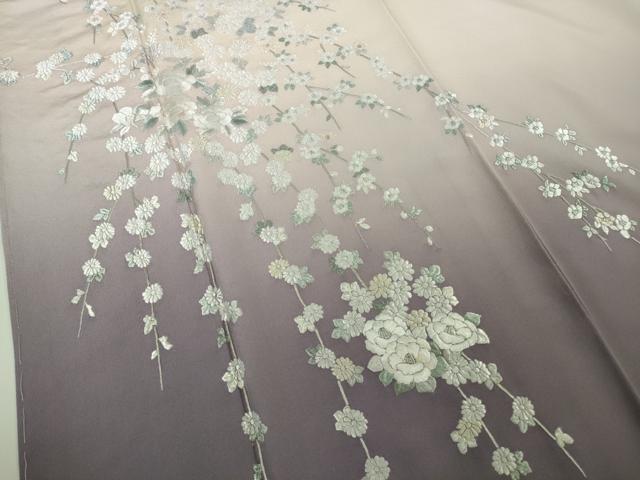 平和屋本店●極上 訪問着・長襦袢(無双仕立て)セット 総刺繍 枝垂れ花 鳥の子色地 暈し染め 逸品 未使用 DZAB7372kh6