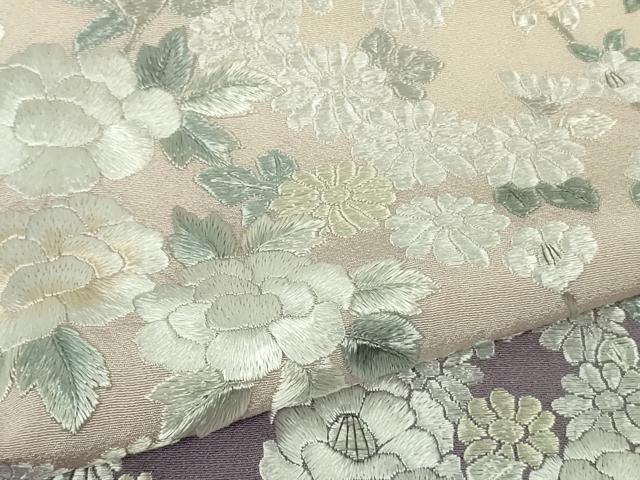 平和屋本店●極上 訪問着・長襦袢(無双仕立て)セット 総刺繍 枝垂れ花 鳥の子色地 暈し染め 逸品 未使用 DZAB7372kh6