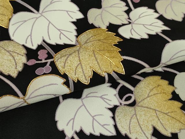 平和屋本店●極上 訪問着 作家物 駒刺繍 蔦の葉文 黒地 金彩 染の近江謹製 逸品 DZAB7376kh6