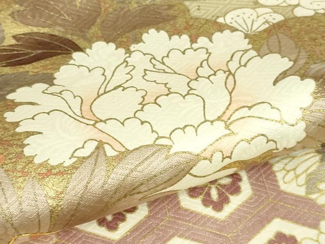 平和屋本店●極上 訪問着 駒刺繍 雪輪雲取り吉祥花文 鳥の子色地 金彩 逸品 DZAB7383kh6
