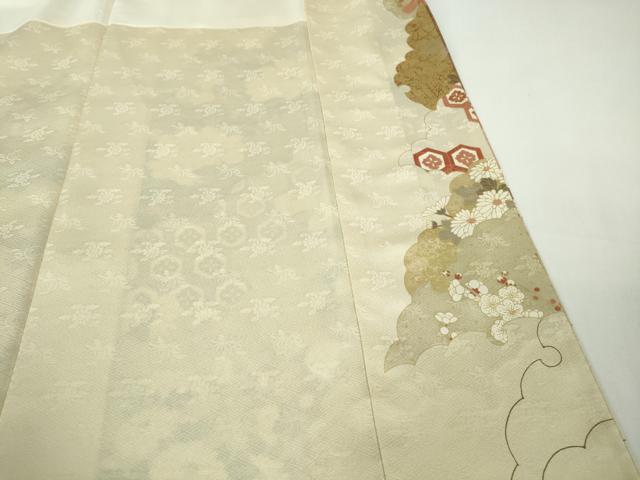 平和屋本店●極上 訪問着 駒刺繍 雪輪雲取り吉祥花文 鳥の子色地 金彩 逸品 DZAB7383kh6