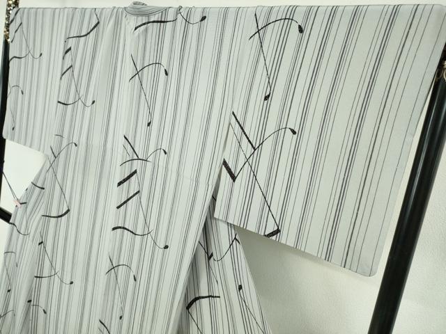 平和屋本店●極上 日本のお笑いタレント 俳優 画家 書家 片岡鶴太郎 訪問着 花音色 音符 縞 逸品 DZAB7384kh6