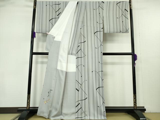 平和屋本店●極上 日本のお笑いタレント 俳優 画家 書家 片岡鶴太郎 訪問着 花音色 音符 縞 逸品 DZAB7384kh6