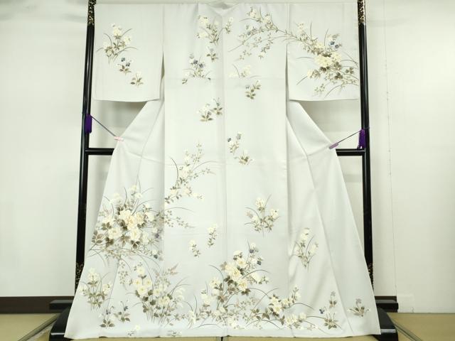 平和屋本店●極上 訪問着 駒刺繍 枝花文 月白色地 金彩 ロング丈 逸品 DZAB7387kh6