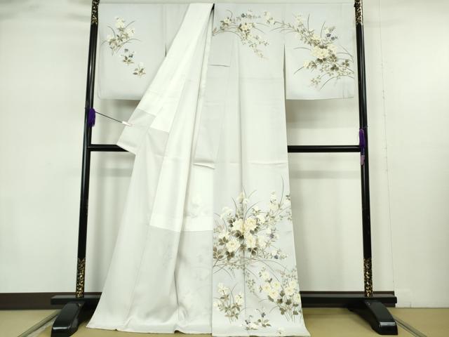 平和屋本店●極上 訪問着 駒刺繍 枝花文 月白色地 金彩 ロング丈 逸品 DZAB7387kh6