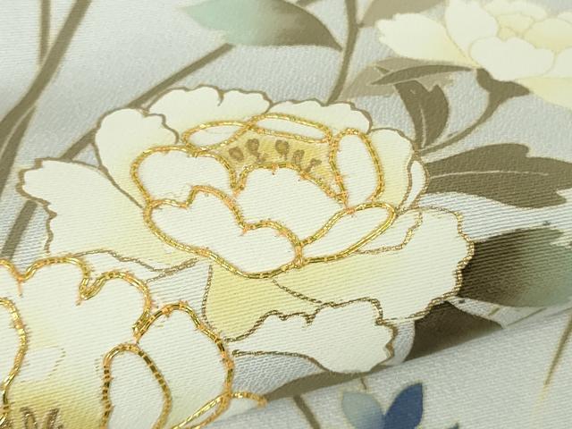 平和屋本店●極上 訪問着 駒刺繍 枝花文 月白色地 金彩 ロング丈 逸品 DZAB7387kh6