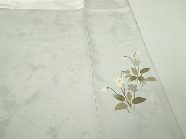 平和屋本店●極上 訪問着 駒刺繍 枝花文 月白色地 金彩 ロング丈 逸品 DZAB7387kh6