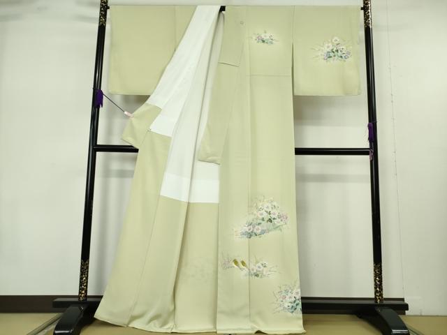 平和屋本店●極上 本加賀友禅作家 藤田美紀 訪問着 草花 小鳥 メロンイエロー色地 逸品 未使用 DZAB7390kh6