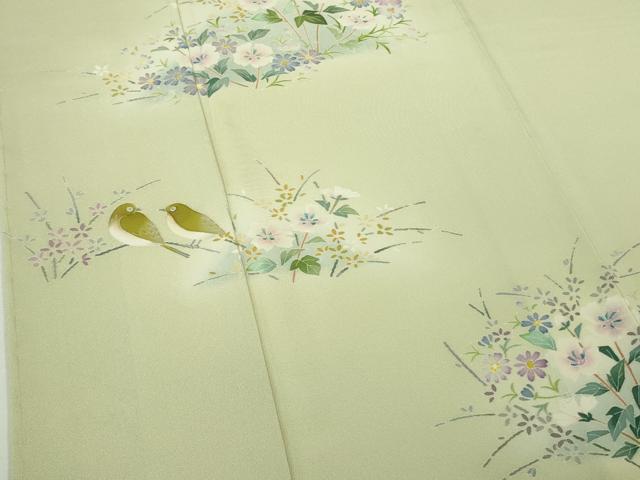 平和屋本店●極上 本加賀友禅作家 藤田美紀 訪問着 草花 小鳥 メロンイエロー色地 逸品 未使用 DZAB7390kh6