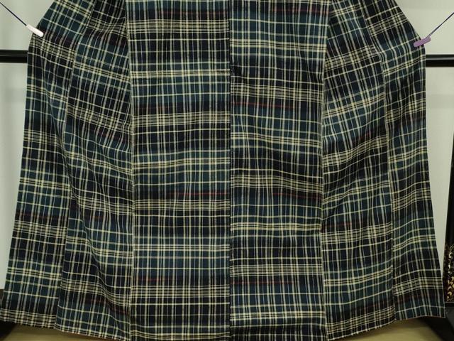 平和屋本店●極上 郡上紬 草木染 変わり格子 逸品 DZAB7401kh6