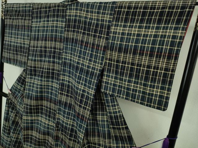 平和屋本店●極上 郡上紬 草木染 変わり格子 逸品 DZAB7401kh6