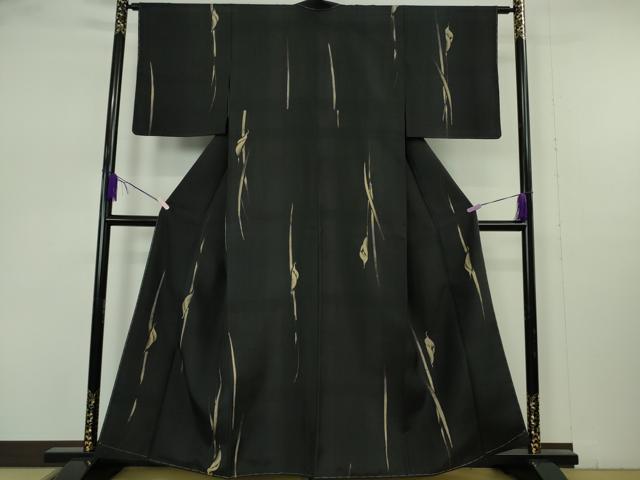 平和屋着物●極上 小紋 紬地 カラー 黒地 金彩 さが美扱い 逸品 未使用 DZAB7407kh6