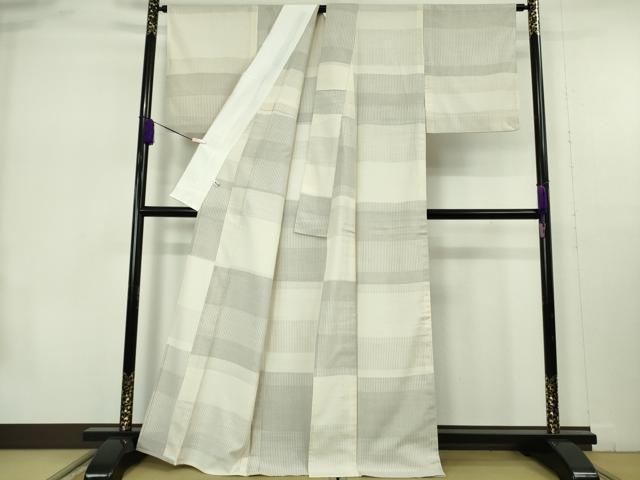 平和屋本店▽極上 縮屋六代 樋口隆司 小千谷紬 単衣 紬ちりめん 雪肌市松 樋口織工藝社謹製 証紙付き 逸品 DZAB7408kh6