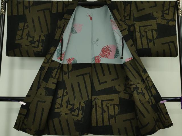 平和屋着物∞極上 長羽織 花源氏香 黒地 羽織紐付き 逸品 DZAB7430kh6