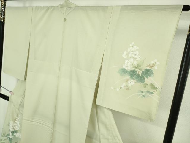 平和屋本店*極上 夏物 洗える最高級着物 <英>はなぶさ謹製 訪問着 絽 草花文 暈し染め 若芽色地 銀彩 逸品 DZAB7434kh6