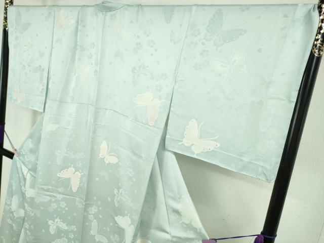 平和屋着物●極上 BANKANわものや 小紋 背抜き仕立て 地紋起こし 舞蝶文 水色地 銀糸 逸品 DZAB7442kh6