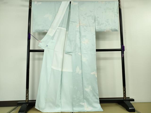 平和屋着物●極上 BANKANわものや 小紋 背抜き仕立て 地紋起こし 舞蝶文 水色地 銀糸 逸品 DZAB7442kh6