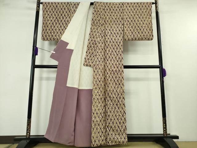 平和屋本店●極上 岩手の匠 草紫堂 南部絞り 紫根染 紬 網目文 正絹 逸品 DZAB7446kh6