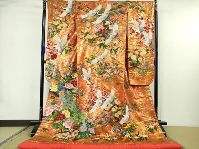 平和屋本店●極上 中国三大刺繍 相良刺繍 色打掛 和装 婚礼 結婚式 花嫁 神社挙式 孔雀飛鶴吉祥花文 金糸 逸品 DZAB7448kh6
