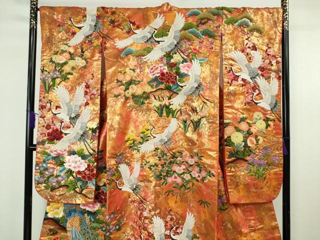 平和屋本店●極上 中国三大刺繍 相良刺繍 色打掛 和装 婚礼 結婚式 花嫁 神社挙式 孔雀飛鶴吉祥花文 金糸 逸品 DZAB7448kh6