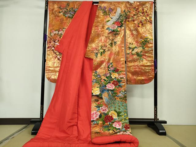 平和屋本店●極上 中国三大刺繍 相良刺繍 色打掛 和装 婚礼 結婚式 花嫁 神社挙式 孔雀飛鶴吉祥花文 金糸 逸品 DZAB7448kh6