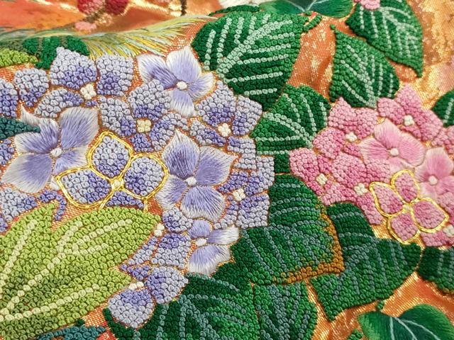 平和屋本店●極上 中国三大刺繍 相良刺繍 色打掛 和装 婚礼 結婚式 花嫁 神社挙式 孔雀飛鶴吉祥花文 金糸 逸品 DZAB7448kh6