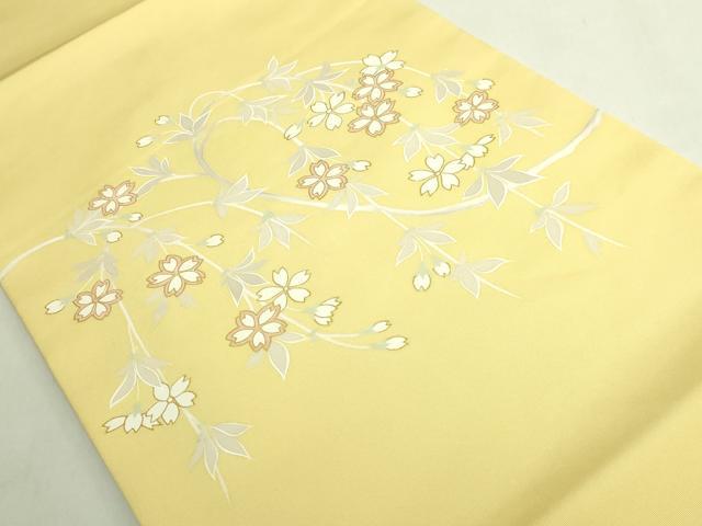 平和屋着物●極上 塩瀬 九寸開き名古屋帯 枝垂れ桜 金彩 淡黄色地 逸品 DZAB7456kh6