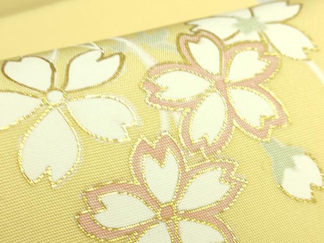 平和屋着物●極上 塩瀬 九寸開き名古屋帯 枝垂れ桜 金彩 淡黄色地 逸品 DZAB7456kh6