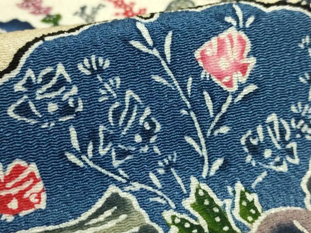 平和屋本店●最高級 城間栄順 本場琉球紅型 九寸名古屋帯 窓絵 雪輪魚絵図 鬼しぼ縮緬 やまと誂製 逸品 DZAB7461kh6