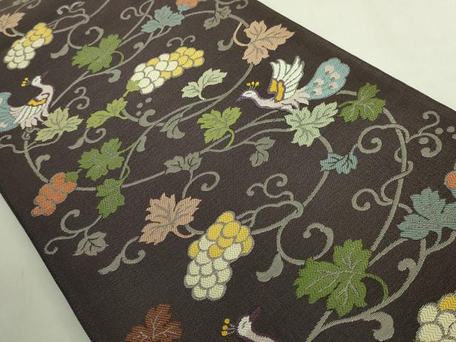 平和屋本店●極上 織文意匠鈴木 六通柄袋帯 スリーシーズン帯 葡萄唐草花鳥文 綾絲錦 銀糸 逸品 DZAB7466kh6