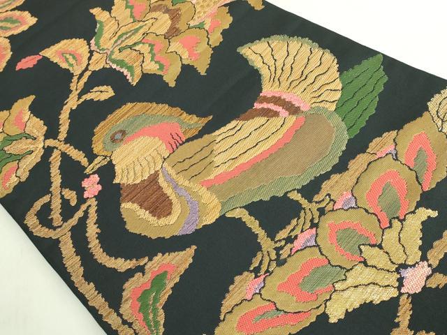 平和屋本店●極上 洛風林 工芸帯地 徳田義三 六通柄袋帯 更紗花鳥文 羊羹色地 金糸 逸品 DZAB7473kh6