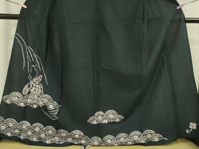 平和屋着物∴極上 夏物 浴衣 有松鳴海絞り 鯉の滝昇り 黒地 綿 逸品 DZAB7482kh6