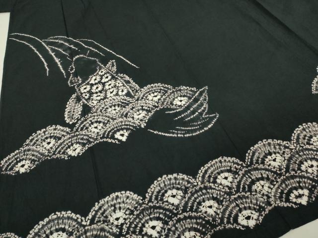 平和屋着物∴極上 夏物 浴衣 有松鳴海絞り 鯉の滝昇り 黒地 綿 逸品 DZAB7482kh6