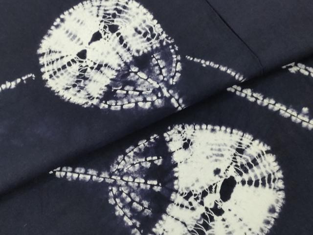平和屋着物∴極上 夏物 浴衣 有松鳴海絞り 団扇 紺色地 綿 逸品 DZAB7483kh6