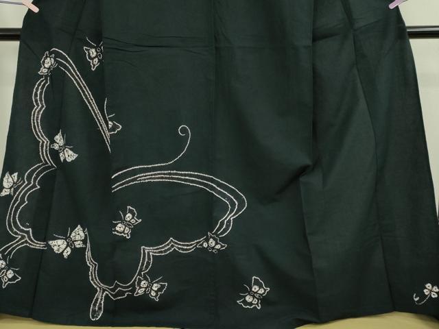平和屋着物∴極上 夏物 浴衣 有松鳴海絞り 舞蝶文 黒地 綿 逸品 DZAB7485kh6