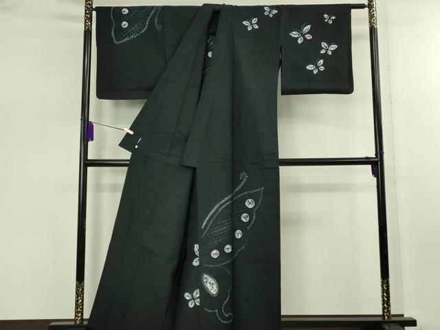 平和屋着物∴極上 夏物 浴衣 有松鳴海絞り 舞蝶文 黒地 綿 逸品 DZAB7486kh6