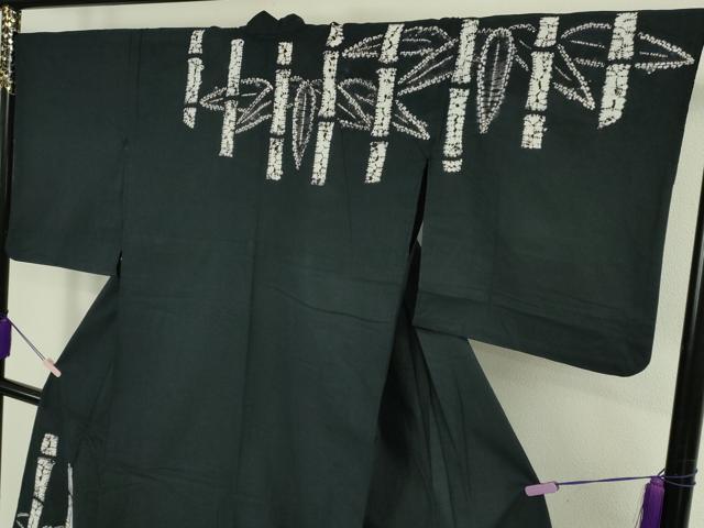 平和屋着物∴極上 夏物 浴衣 有松鳴海絞り 笹竹 黒地 綿 逸品 DZAB7490kh6