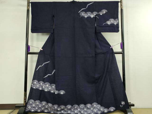 平和屋着物∴極上 夏物 浴衣 有松鳴海絞り 青海波 紺色地 綿 逸品 DZAB7495kh6