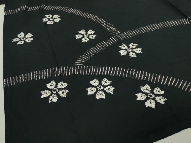 平和屋着物∴極上 夏物 浴衣 有松鳴海絞り 舞花文 黒地 綿 逸品 DZAB7496kh6