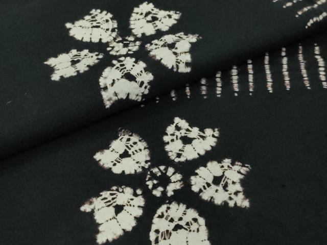 平和屋着物∴極上 夏物 浴衣 有松鳴海絞り 舞花文 黒地 綿 逸品 DZAB7496kh6