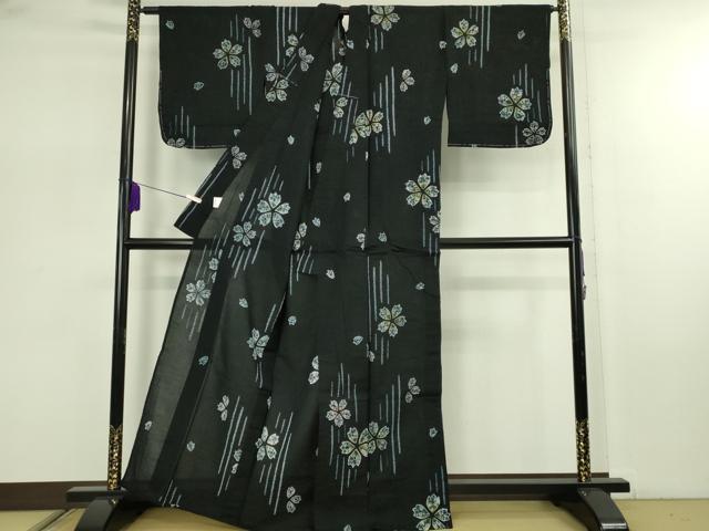 平和屋着物∴極上 夏物 浴衣 有松鳴海絞り 舞花文 黒地 綿 逸品 未使用 DZAB7498kh6