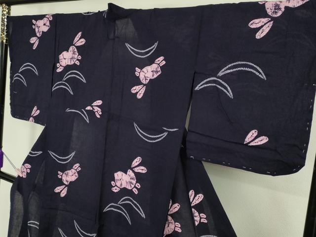 平和屋着物∴極上 夏物 浴衣 有松鳴海絞り 跳兎 紺色地 綿 逸品 未使用 DZAB7500kh6