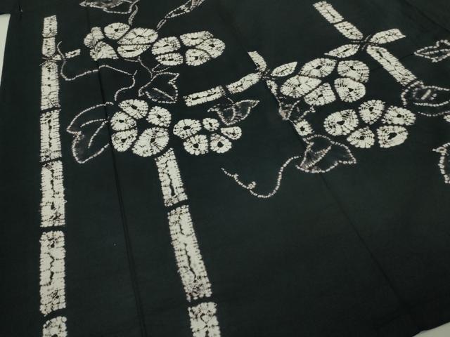平和屋着物∴極上 夏物 浴衣 有松鳴海絞り 朝顔 黒地 綿 逸品 DZAB7502kh6