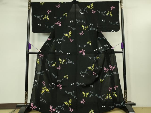 平和屋着物∴極上 夏物 浴衣 有松鳴海絞り 舞蝶文 黒地 綿 逸品 未使用 DZAB7503kh6