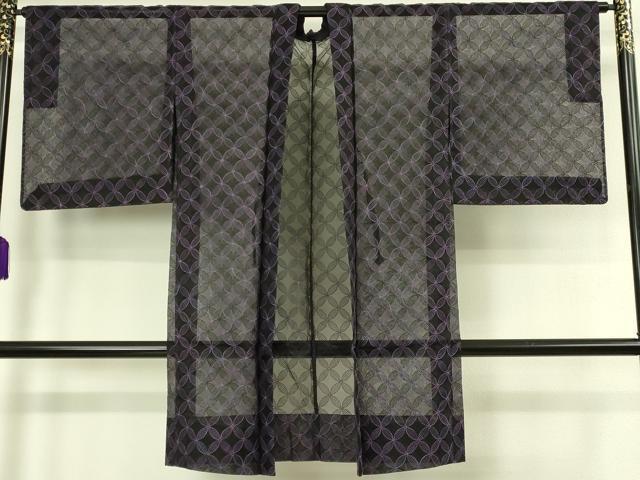 平和屋本店∞極上 長羽織 オーガンジー スリーシーズン 春夏秋 塵除け 刺繍 レース 七宝文 黒地 逸品 DZAB7505kh6