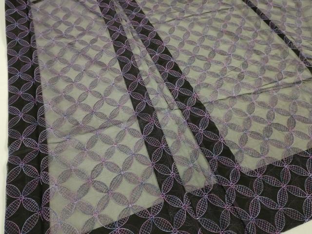 平和屋本店∞極上 長羽織 オーガンジー スリーシーズン 春夏秋 塵除け 刺繍 レース 七宝文 黒地 逸品 DZAB7505kh6