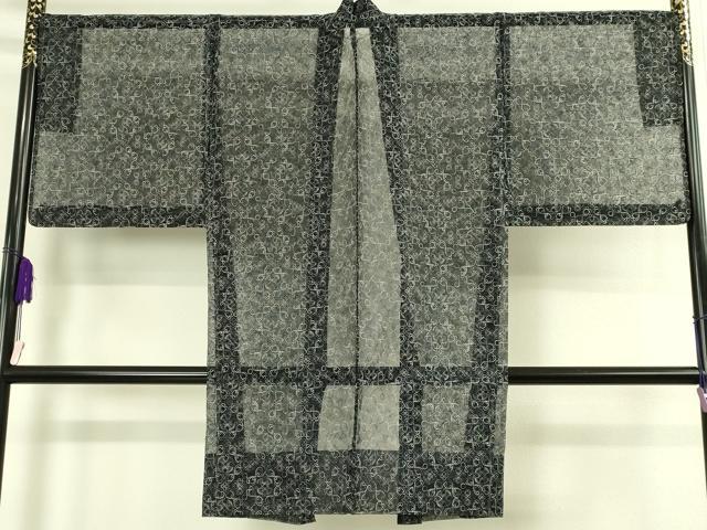 平和屋本店∞極上 長羽織 オーガンジー スリーシーズン 春夏秋 塵除け 刺繍 レース 花菱 黒地 逸品 DZAB7516kh6