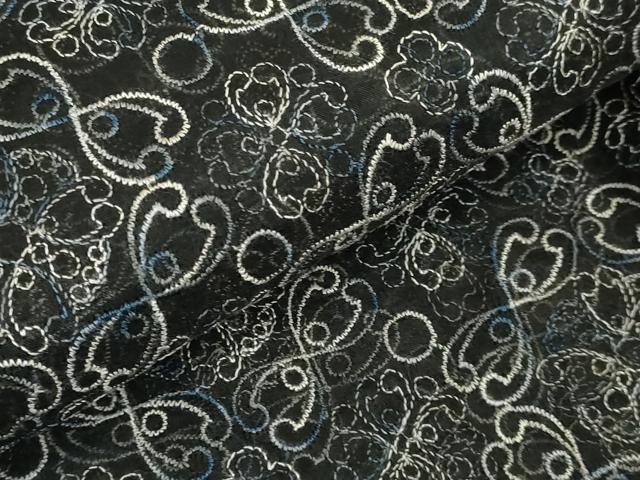 平和屋本店∞極上 長羽織 オーガンジー スリーシーズン 春夏秋 塵除け 刺繍 レース 花菱 黒地 逸品 DZAB7516kh6