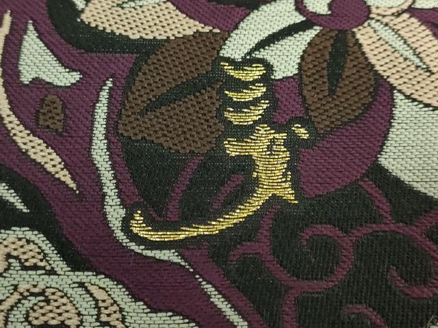 平和屋本店●極上 染色作家 斉藤三才 両面 六通柄袋帯 草花文 三才鳥 黒地 銀糸 逸品 未使用 DZAB7531kh6