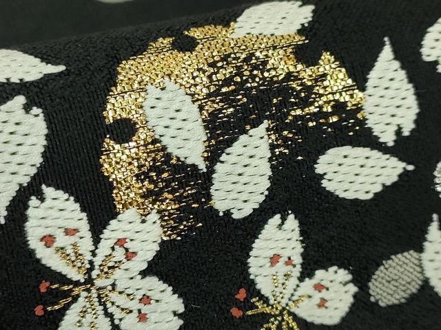 平和屋本店●極上 織楽浅野 太鼓柄袋帯 唐織 雪輪舞桜 黒地 金銀糸 逸品 未使用 DZAB7553kh6